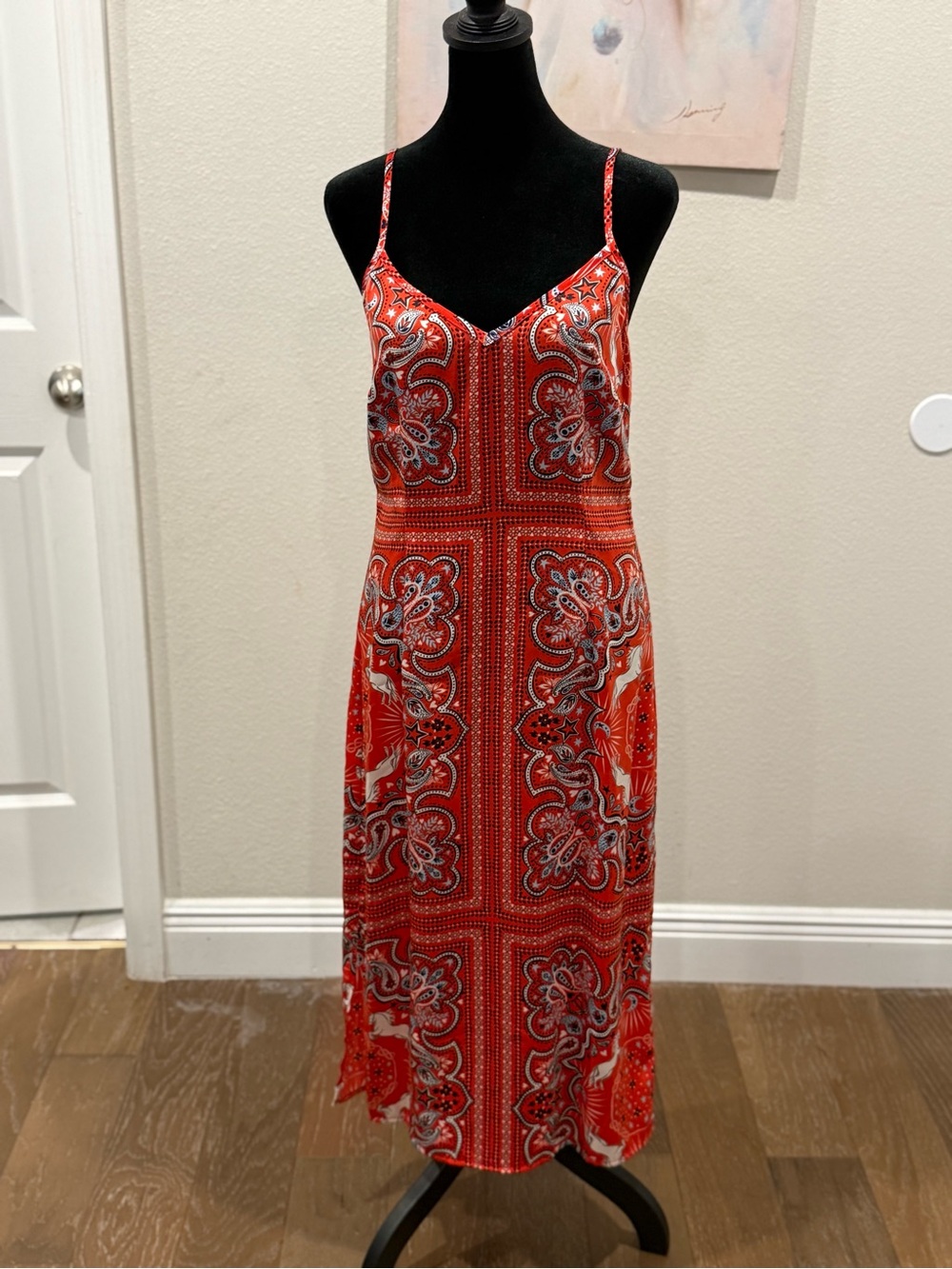 Chelsea & Violet Red Paisley Midi Slip Dress